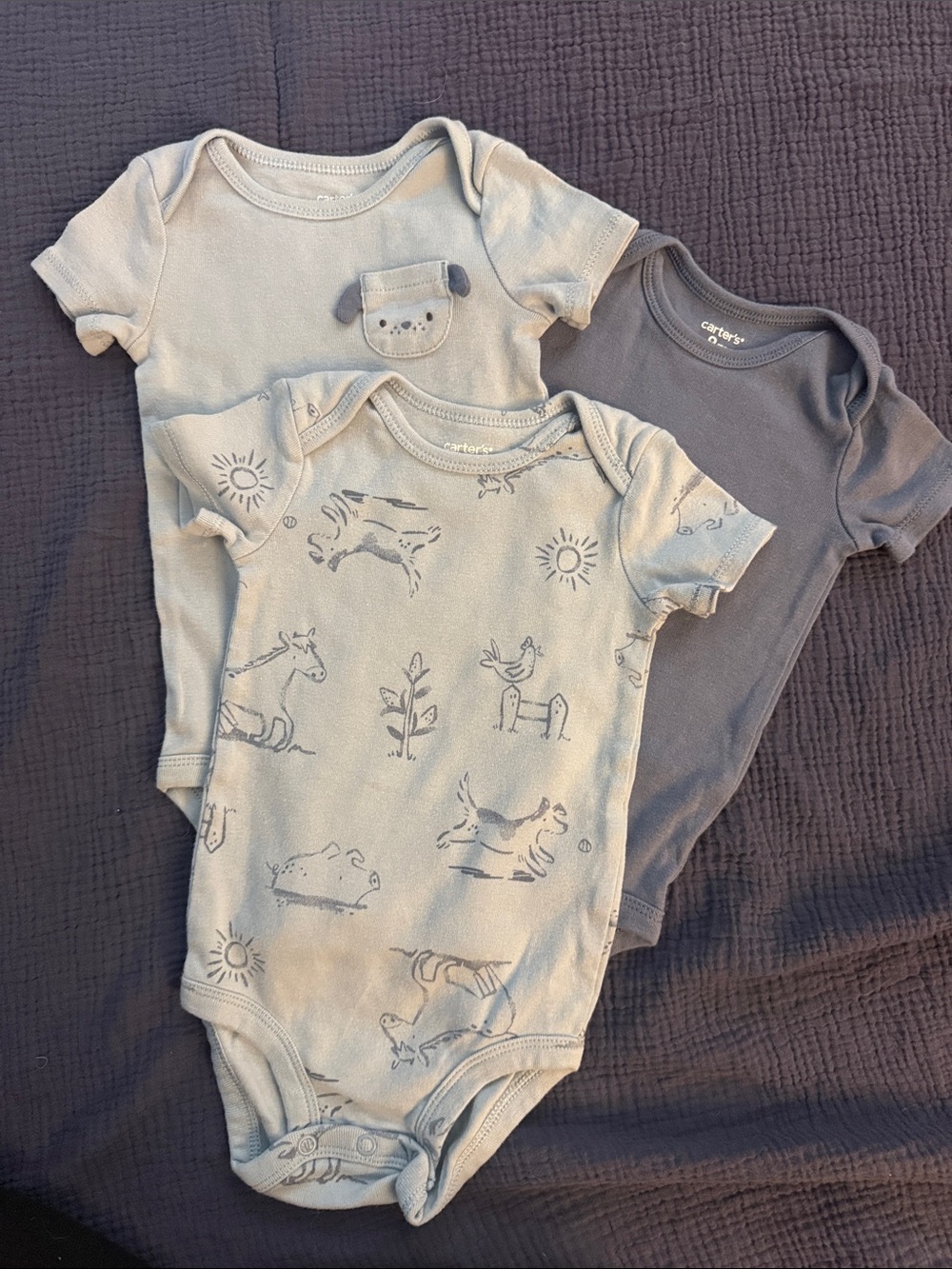 Carter's Neutral Animal Print & Solid One-Piece Bodysuits - Cream and Slate